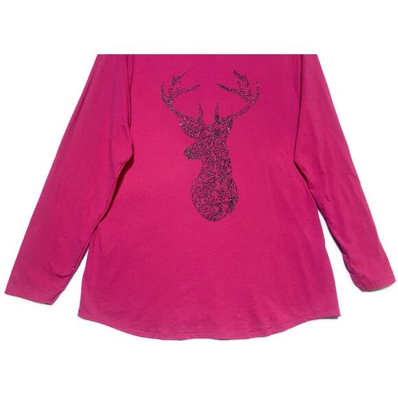 Pink Reindeer Pullover Shirt Women's XXL Long Sleeve by Hanes - Picture 4 of 8